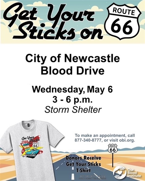 City of Newcastle to Host "Get Your 'Sticks' on Route 66" Blood Drive May 6 (new date)